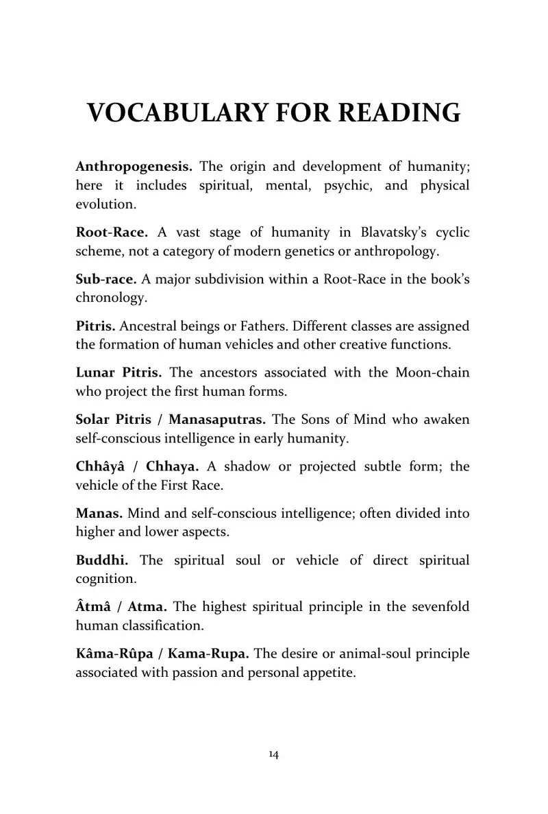 Page 14 of The Secret Doctrine, Volume II: Anthropogenesis: Vocabulary before reading