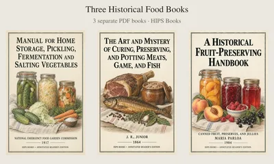Modern HIPS reader’s edition cover accompanying Food Preservation Before Refrigeration: Three Old Books
