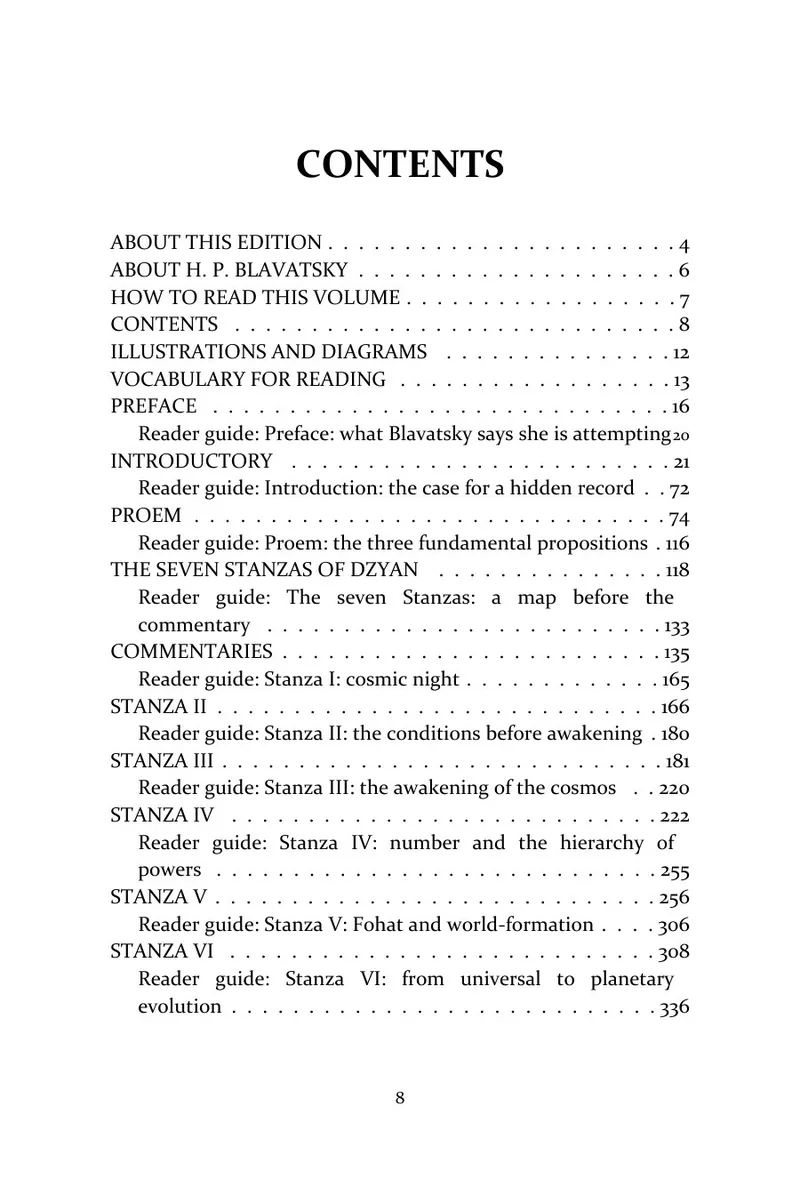 Page 8 of The Secret Doctrine, Volume I: Cosmogenesis: Contents