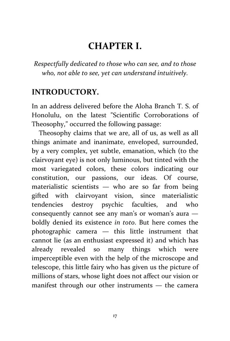 Page 17 of The Human Aura: A Study: Historical text: Chapter I opening