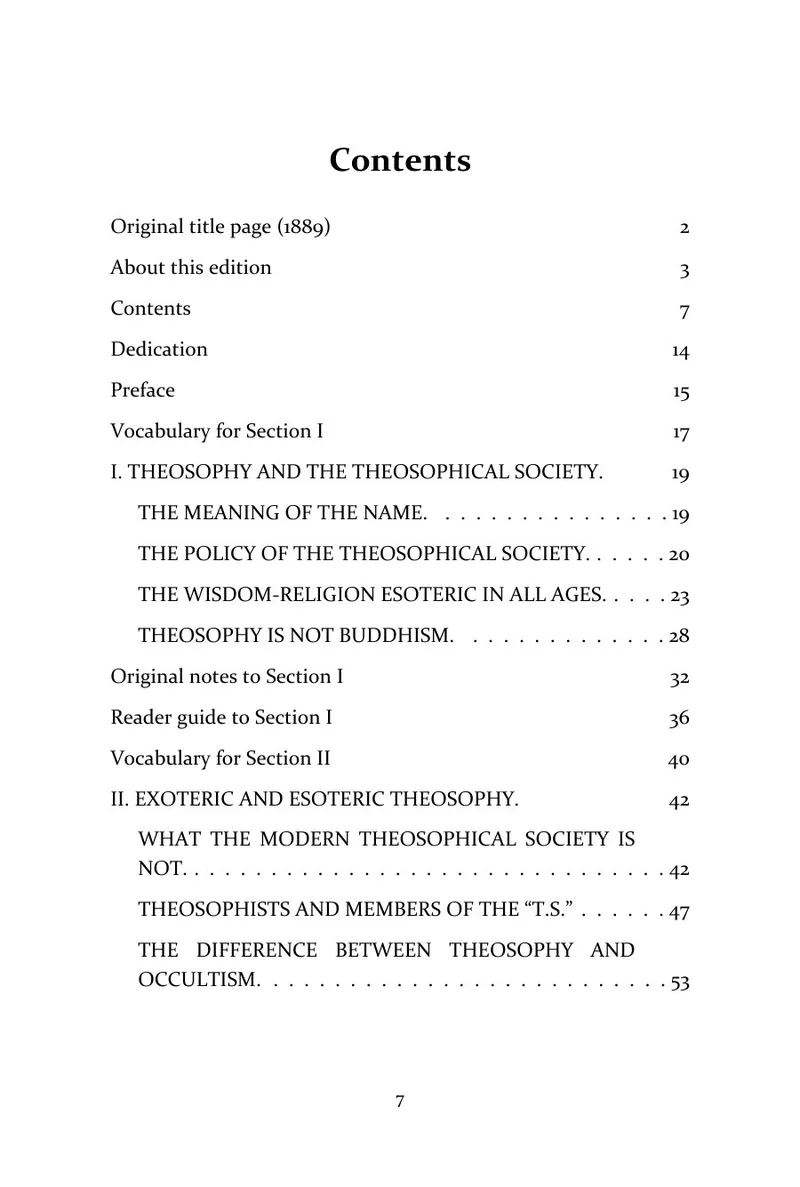 Page 7 of The Key to Theosophy: Contents