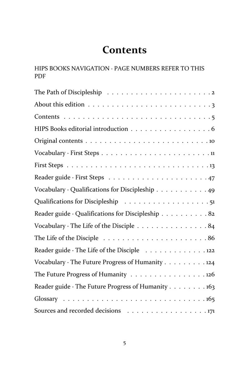 The Path of Discipleship: contents page
