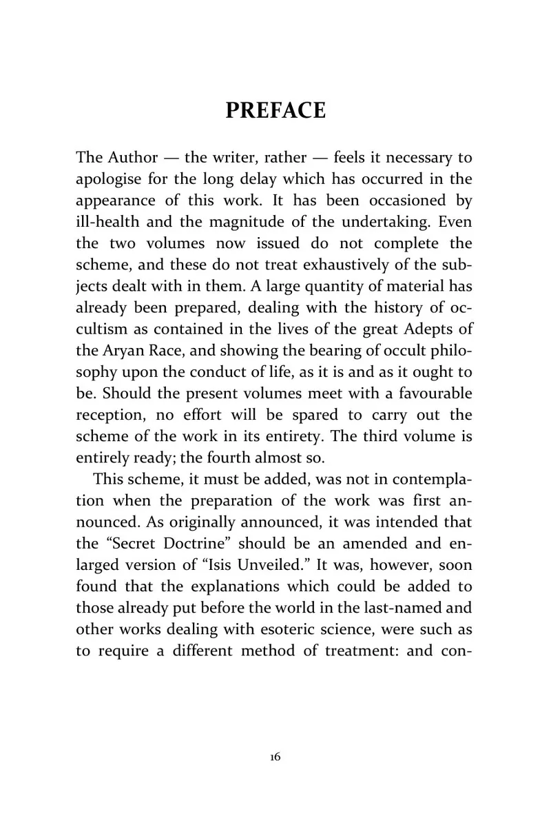 Page 16 of The Secret Doctrine, Volume I: Cosmogenesis: Historical text: Preface