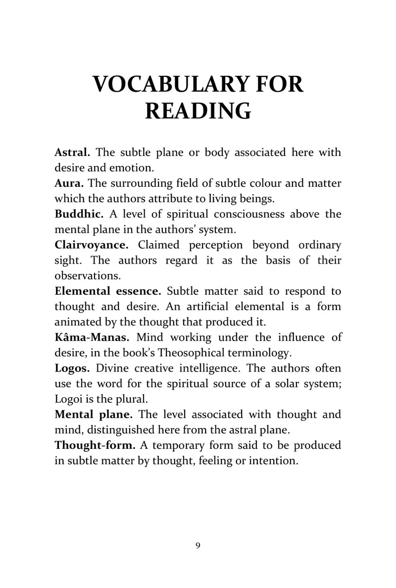 Page 9 of Thought-Forms: Vocabulary before reading