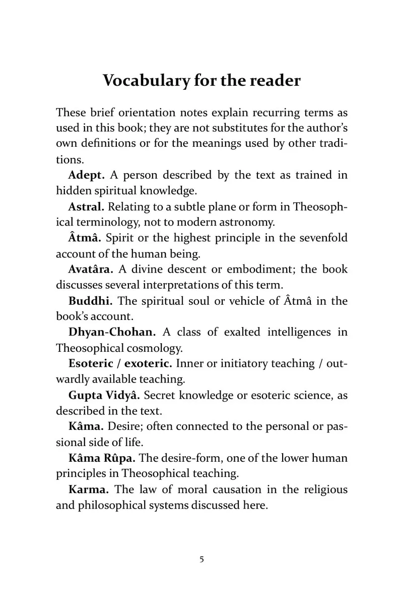 Page 5 of The Secret Doctrine, Volume III: Vocabulary for the reader