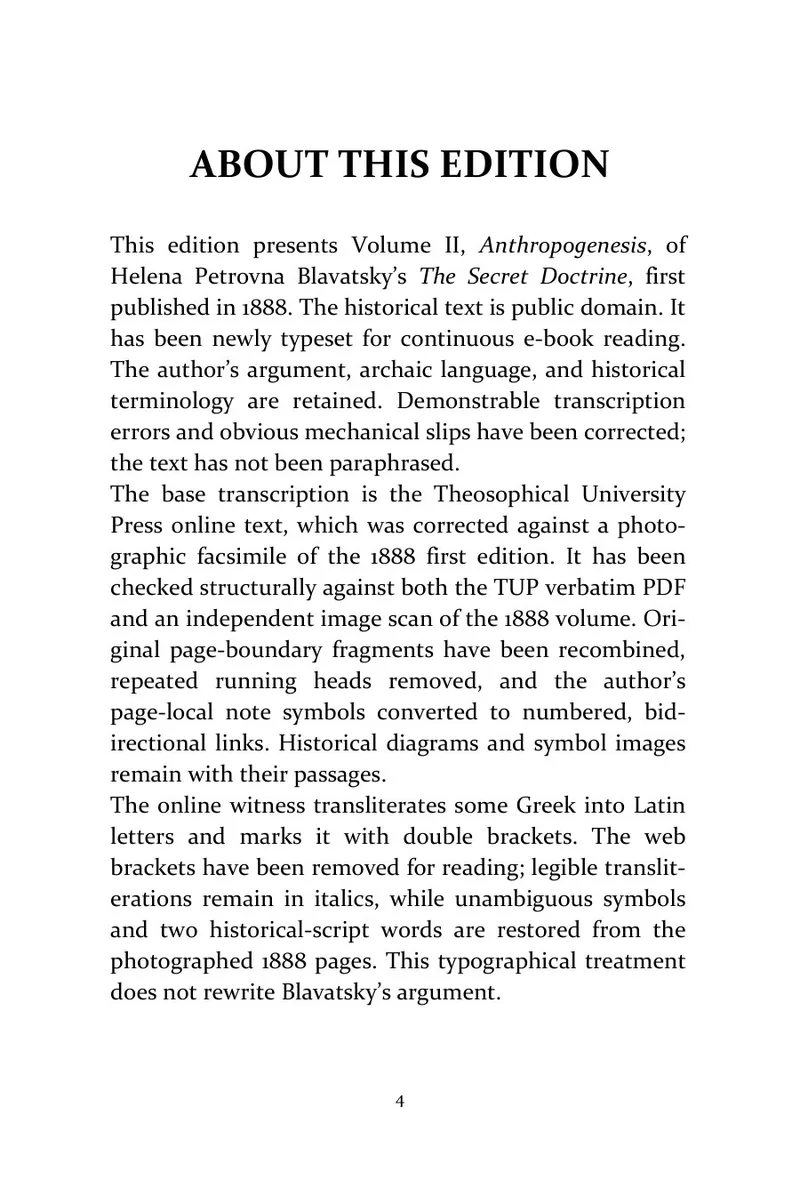 Page 4 of The Secret Doctrine, Volume II: Anthropogenesis: About this edition