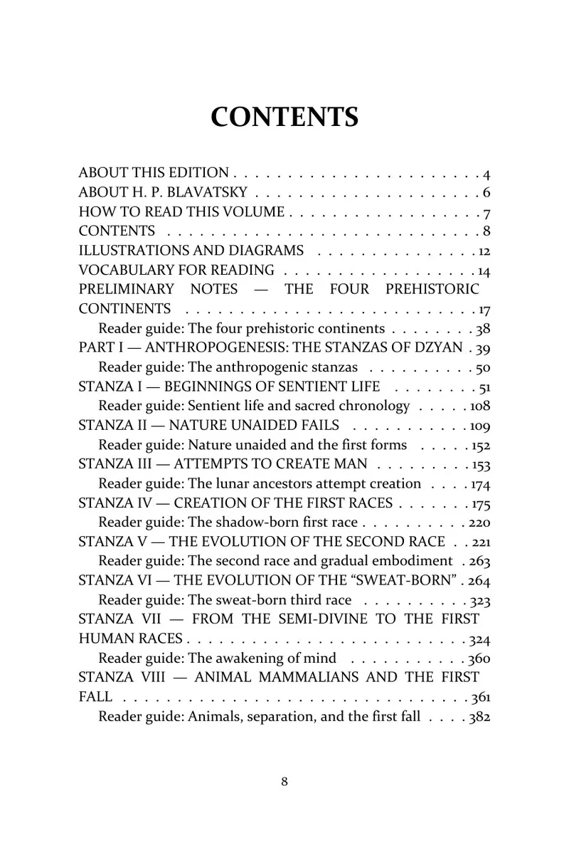 Page 8 of The Secret Doctrine, Volume II: Anthropogenesis: Contents